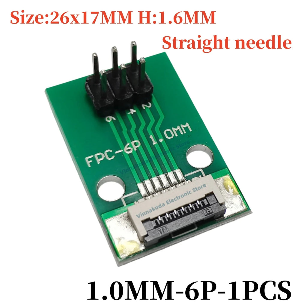 FFC/FPC Adapter Board with Soldered 1.0MM Flip Cover Lower Connector Straight or Bent Pins Available, 4/6/8/10/12/14/16/20/30P
