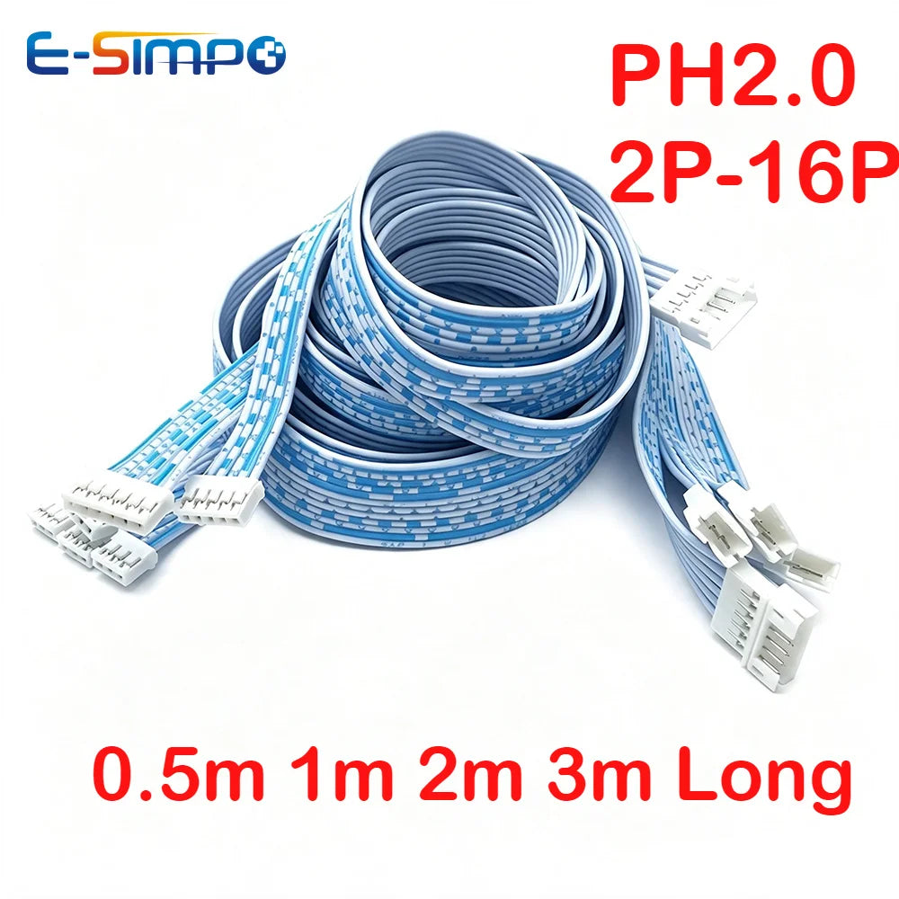 10pcs PH 2.0mm 2468 24AWG Flat 2P 3P 4P 5P 6P -12P 1mtr 2m 3m Single Double Male Female Cable Conversion Extension Terminal Wire