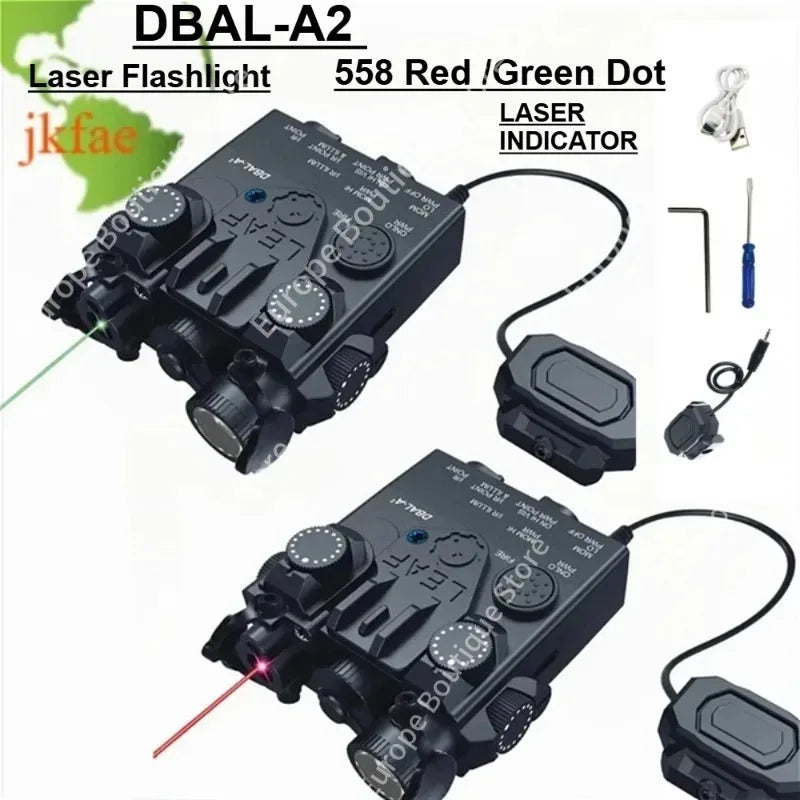 20mm Rail Mount DBAL-A2 Device, Red Green Laser Aiming Indicator, Portable White LED Flashlight for Outdoor Toys