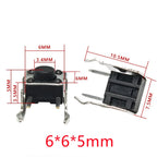 20/50Pcs 6x6 PCB Momentary Tactile Tact Push Button 4-Pin Self-reset Switch Right Angle With stent 6*6*4.3//5/6/7/8/9/10/11/12mm
