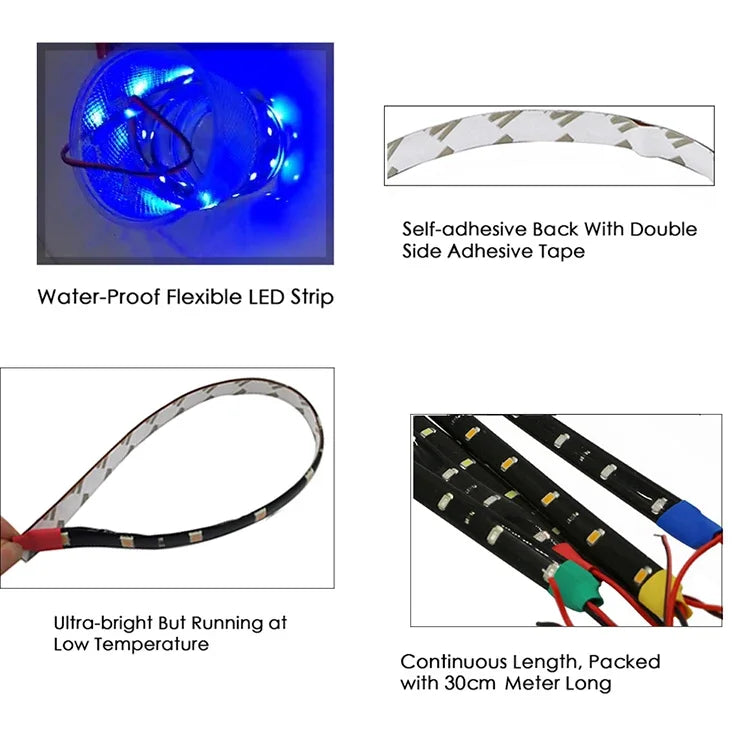 WAIIHALIGHT 30CM Car LED Strip Light Waterproof Flexible DRL Motorcycle Decor Red Green Blue White Yellow Pink Decor Lamp