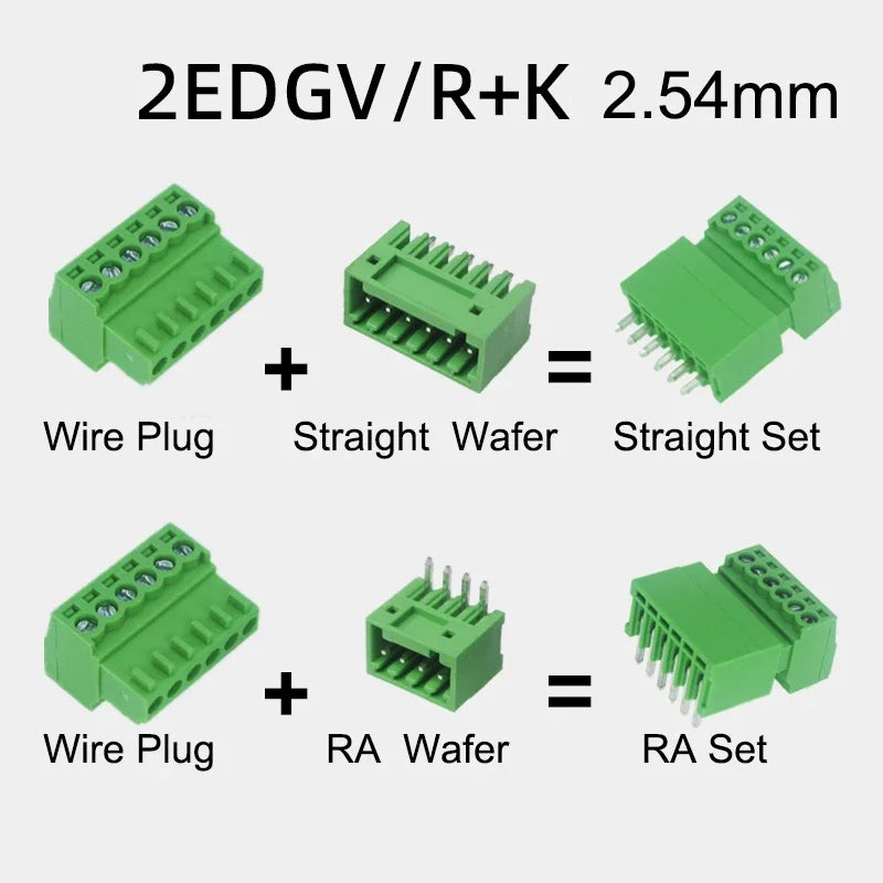 10Sets 15EDGK 2.54mm 0.1" 2EDG 2p 3p-16p Plug Screw Receptacle Socket+ 2EDGV R Wafer Male Pin Header Wire Terminal Block