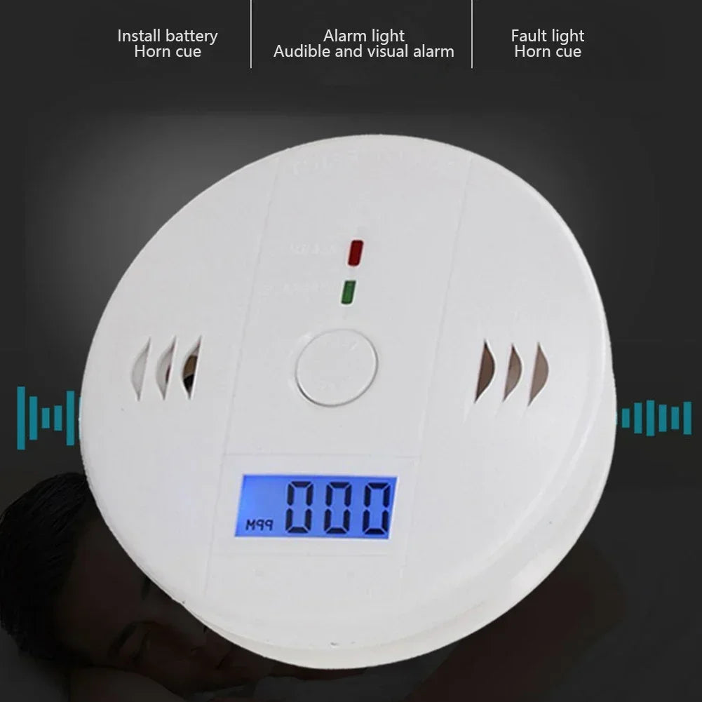 LCD CO Sensor Alarm Carbon Monoxide Poisoning Smoke Detector Built In 85dB Siren Independent Co Poisoning Warning Detector