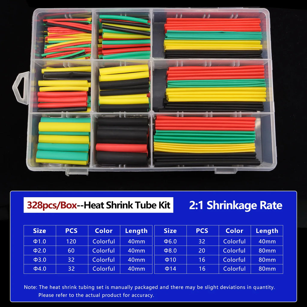 2:1 Heat Shrink Tube Kit Thermoresistant Shrinkage Tubing Wire Wrapping Electrical Connection Cable Insulation Sleeved Protecter