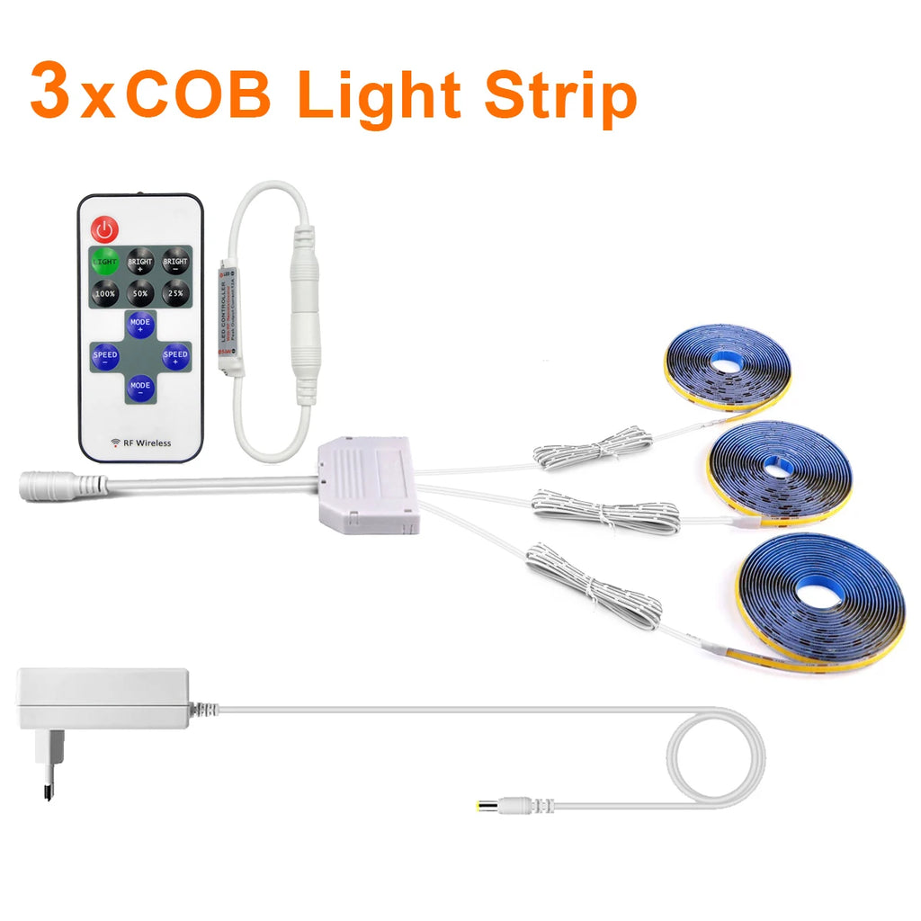 AC220V To DC 12V COB LED Strip Lights for Kitchen Home Decor Cabinet Lamp with Dimming Remote Controller led tiras de luces -EU