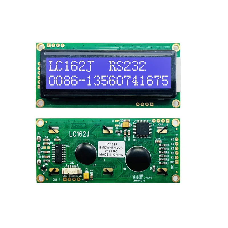 RS232 1602 16x2 LCD Display  Module  LC162D 3 size Blue Green Screen with switch AT89S5224AU Industrial Lcd Factory