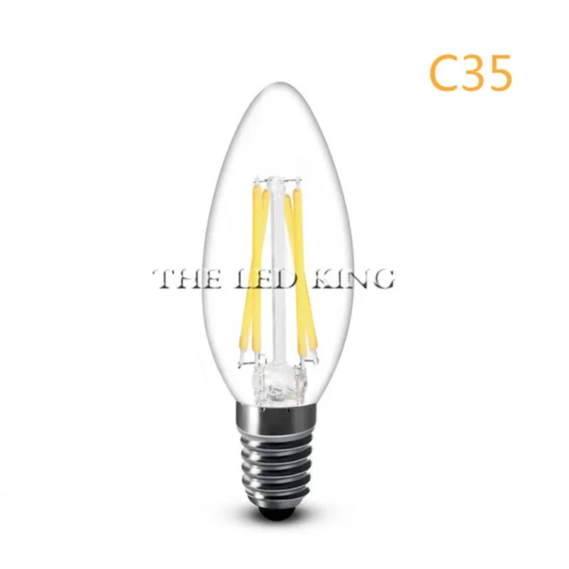 E14 LED Filament C35 Lamp C35L Dimmable Glass Candle Bulb 220V 4W 8W 12W Replace 20W 40W 60W Halogen Light Chandeliers