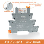 Din Rail Slim Relay Module 41F-1Z-C4-1 Integrated PCB Mount Power Relay With Relay Holder 12V 24V ACDC 220V Relay Socket 6.2mm