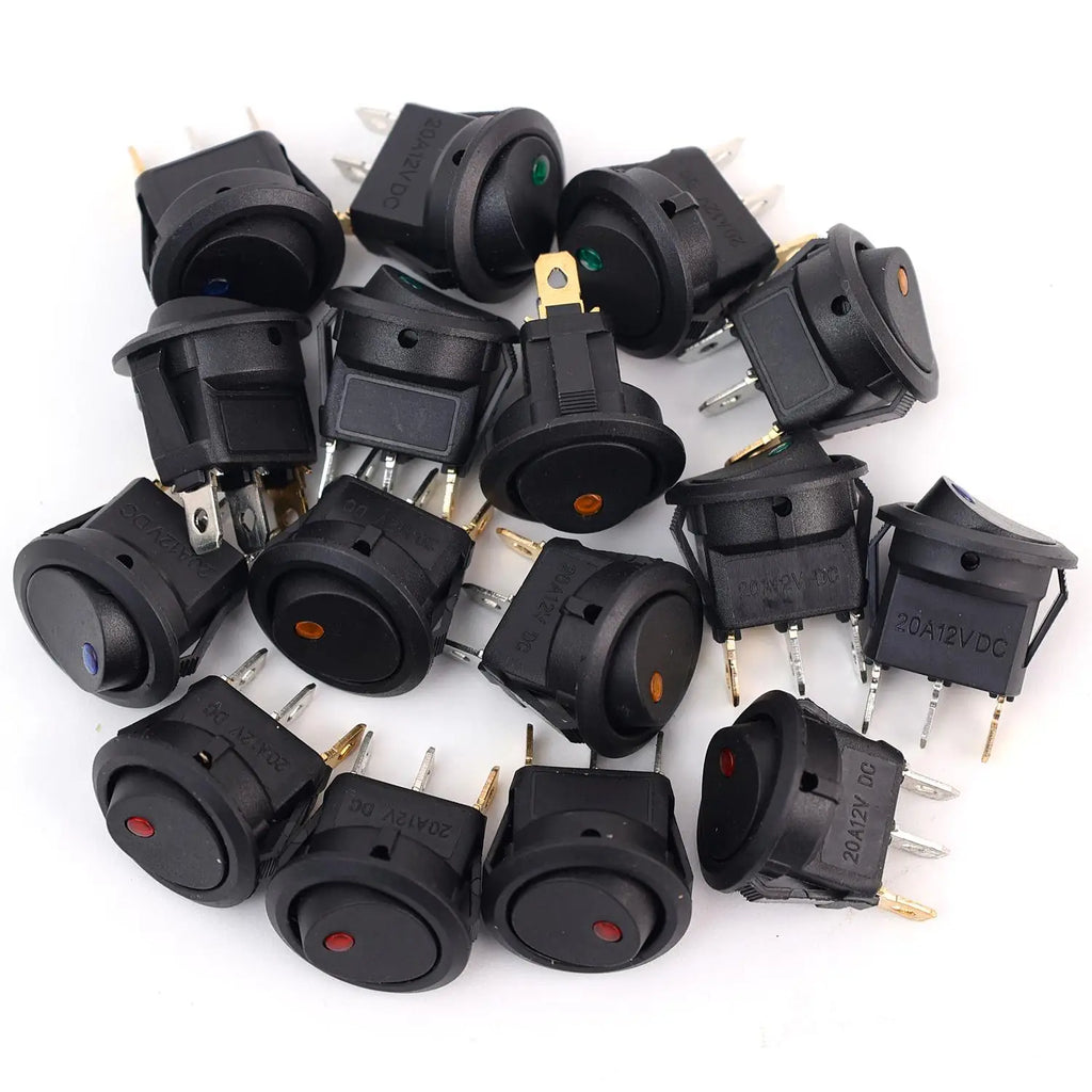 12V LED Boat Switch with Light Car Truck Rocker Switch on/Off Control SPST 3 Pin 2 Position for Marine Auto 1/3/12pcs