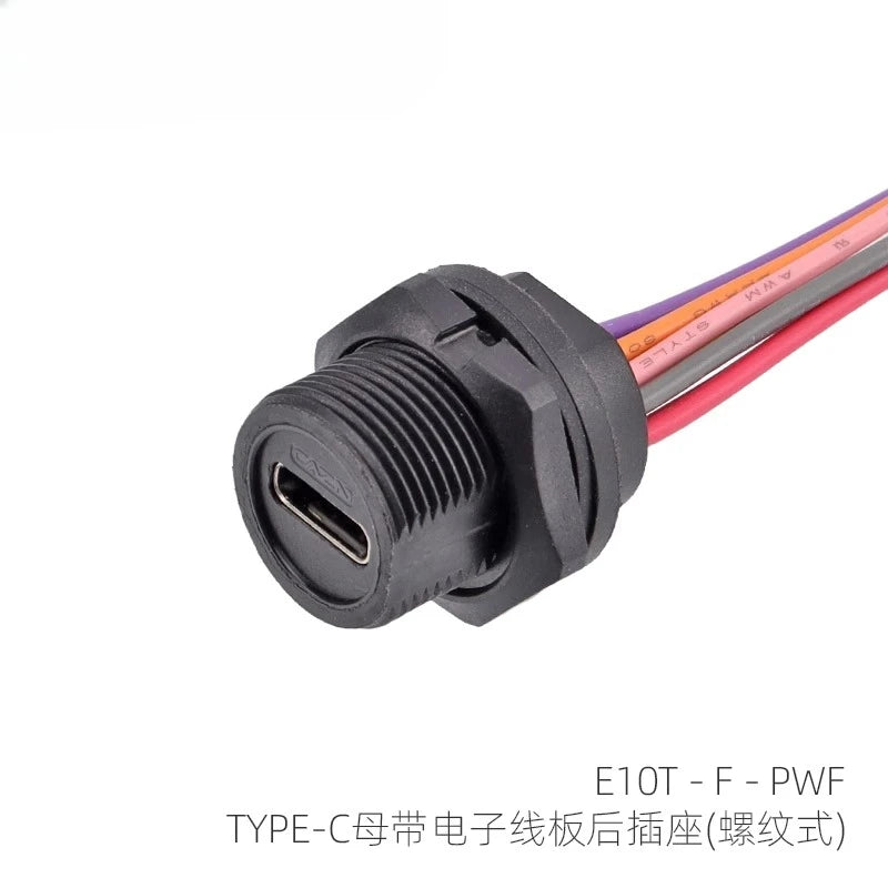 Threaded Type-C Waterproof Connector Cable IP67 Type-C Male Data Plug Wire F Outdoor Use USB 3.1 Solder Board Dual Female Socket