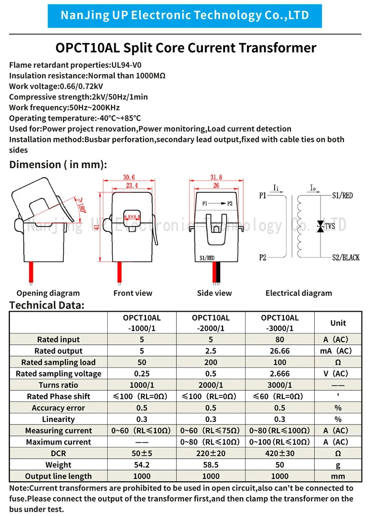 NJXSE OPCT10AL 1000/1 2000/1 3000/1 Clamp Sensor 5A 10A 20A 30A 50A 60A 80A High Quality AC CT Split Core Current Transformer