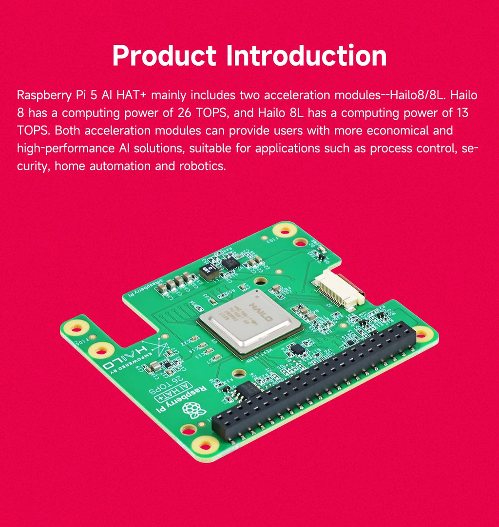 Raspberry Pi 5 AI Kit Hailo-8 and Hailo-8L Accelerator Module 13Tops/26Tops with PCIe to M.2 Board