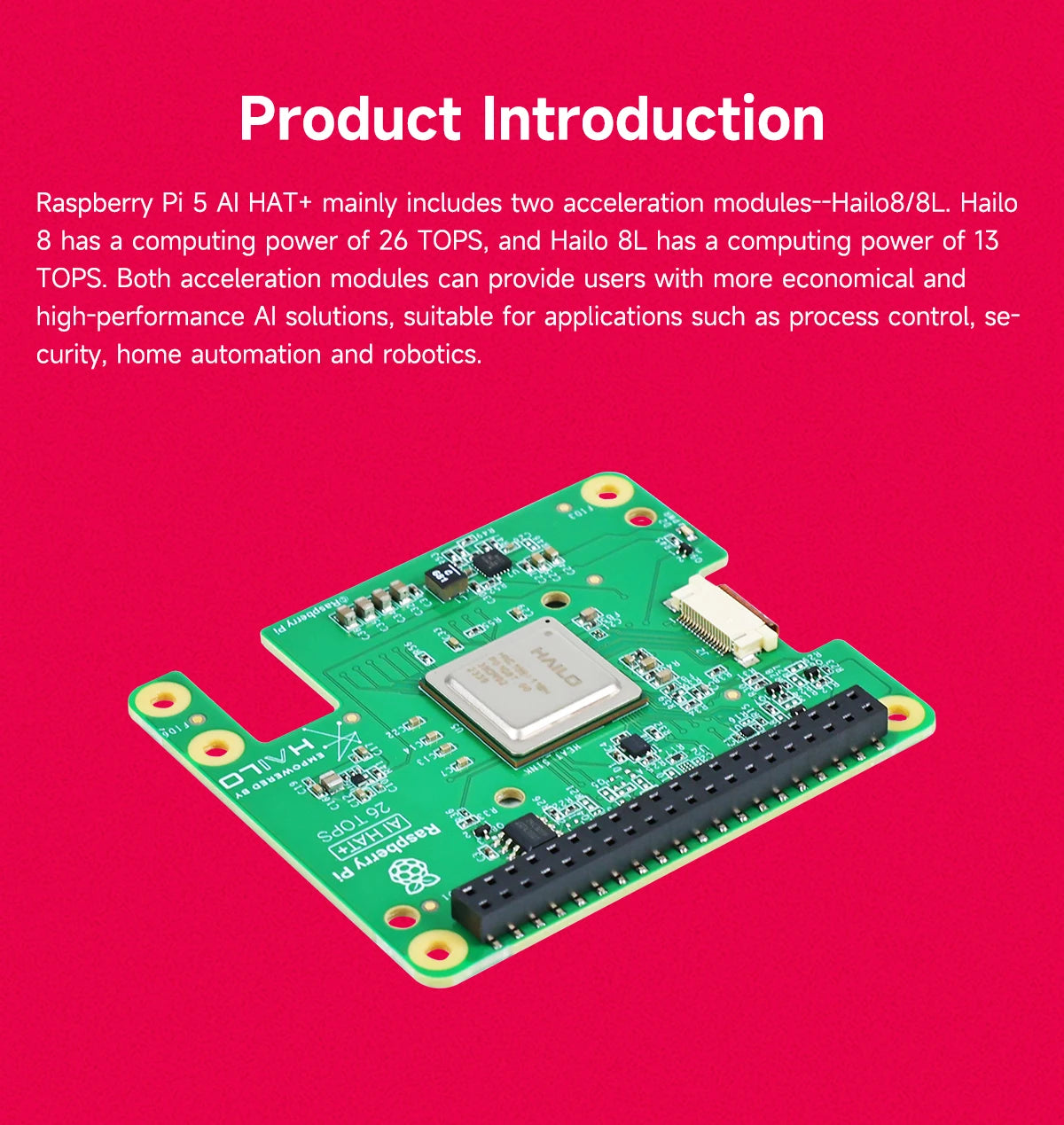 Raspberry Pi 5 AI Kit Hailo-8 and Hailo-8L Accelerator Module 13Tops/26Tops with PCIe to M.2 Board