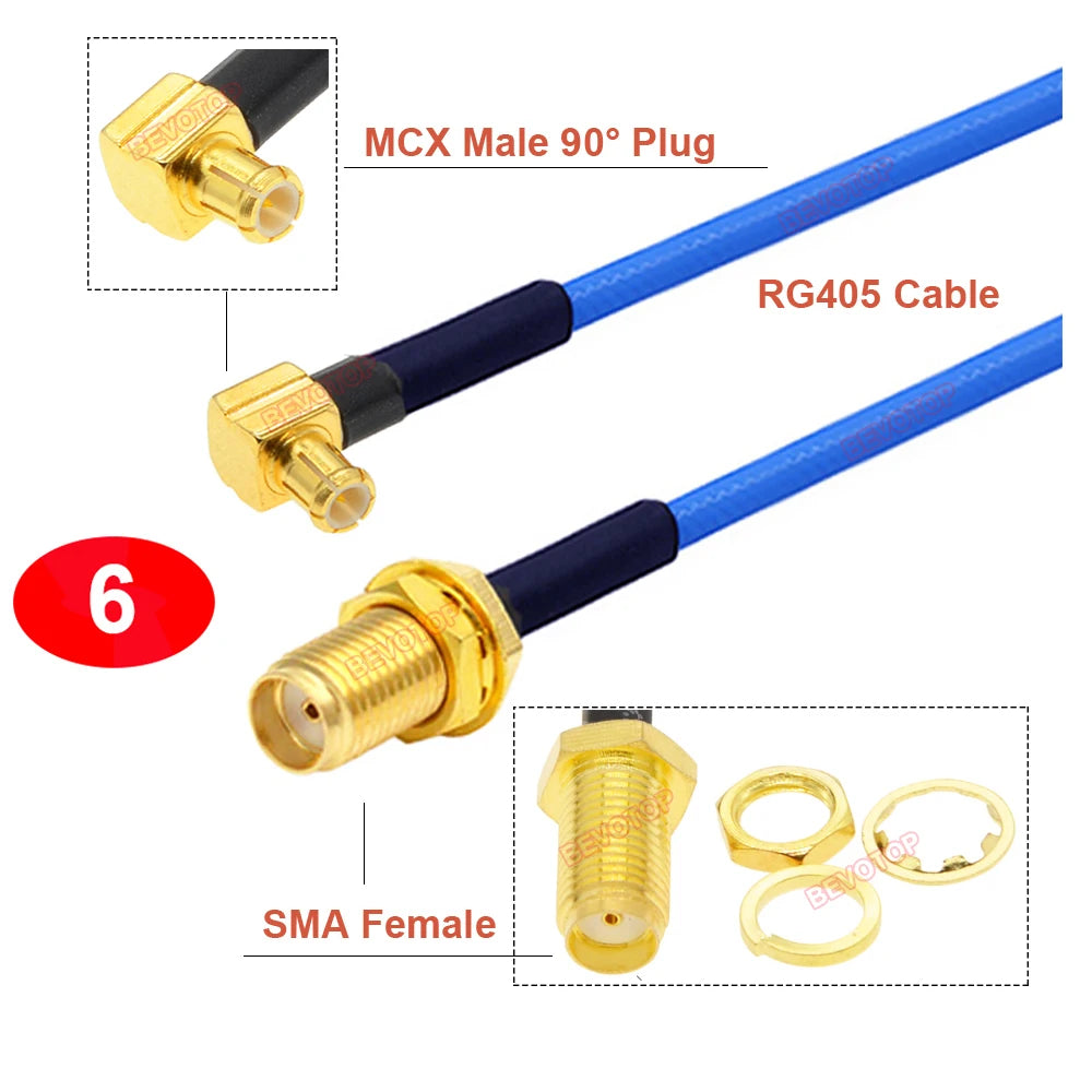 1PCS SMA to MCX RG405 Cable SMA/ RP-SMA Male Female to MCX Male Straight/Right Angle Plug 086 Pigtail 50Ω High Frequency Jumper
