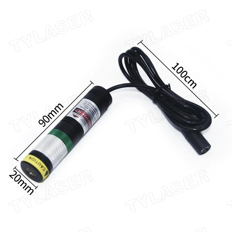 520nm Green Line Laser Module D20×90mm Waterproof Glass Len 10mW-135mW Focusable for Cutting Positioning