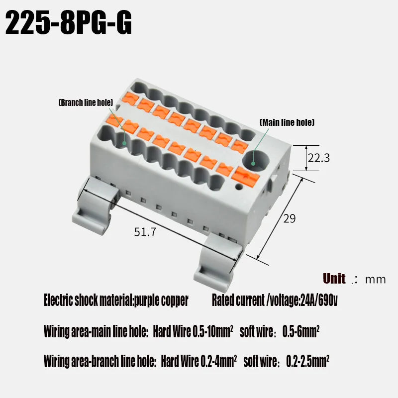 1PC 225 Series Fixed Modular Wire Connectors Compact Splicing Lighting Push-in Multi Link Terminal Block 1 In Multiple Out