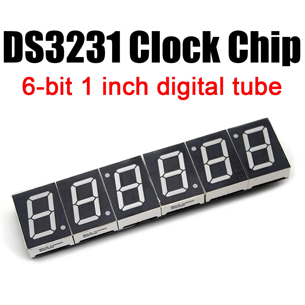 6Bit Digital Clock 1inch Led Digital Tube Time 12/24 Hour Display Mode Hour Minute Seconds DS3231 Chip Clock Type-C USB POWER