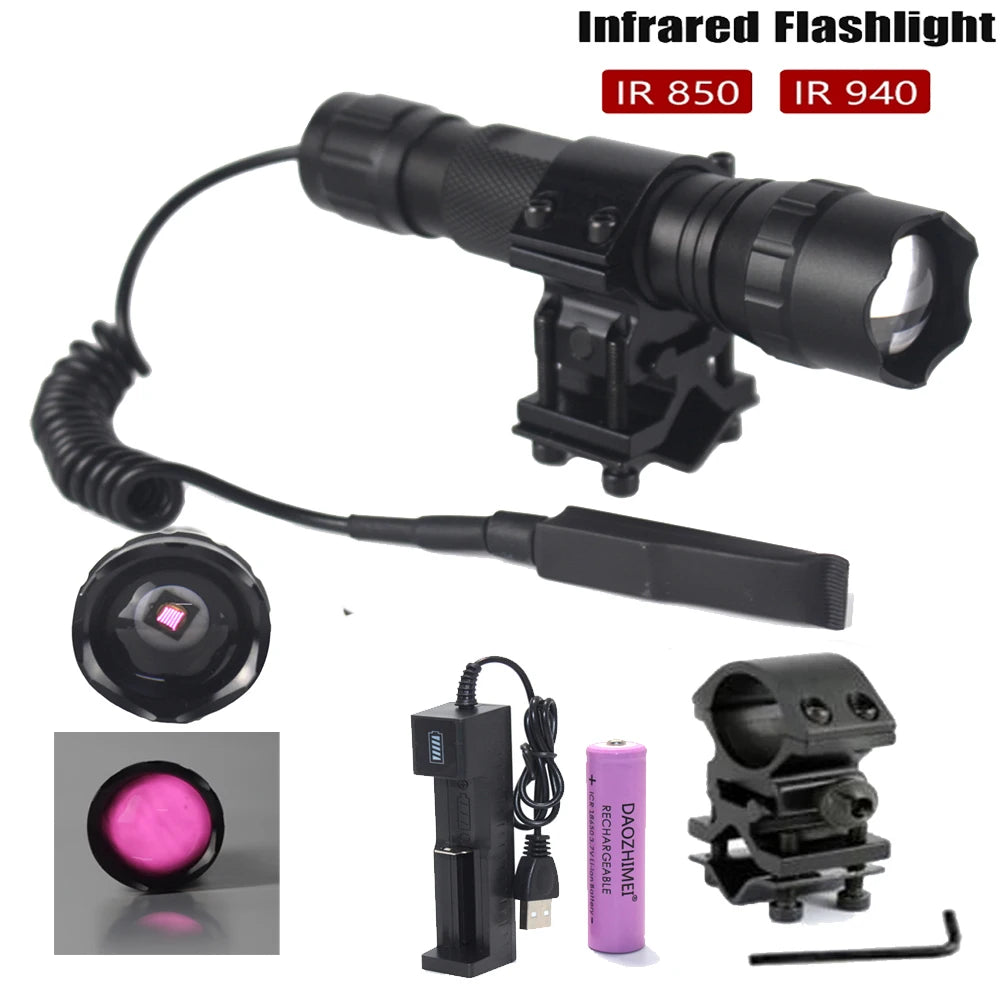 501C 200 Yard 850nm/940nm IR Flashlight Zoomable Focus LED Infrared Radiation Lamp Night Vision Torch Hunting Waterproof Lantern