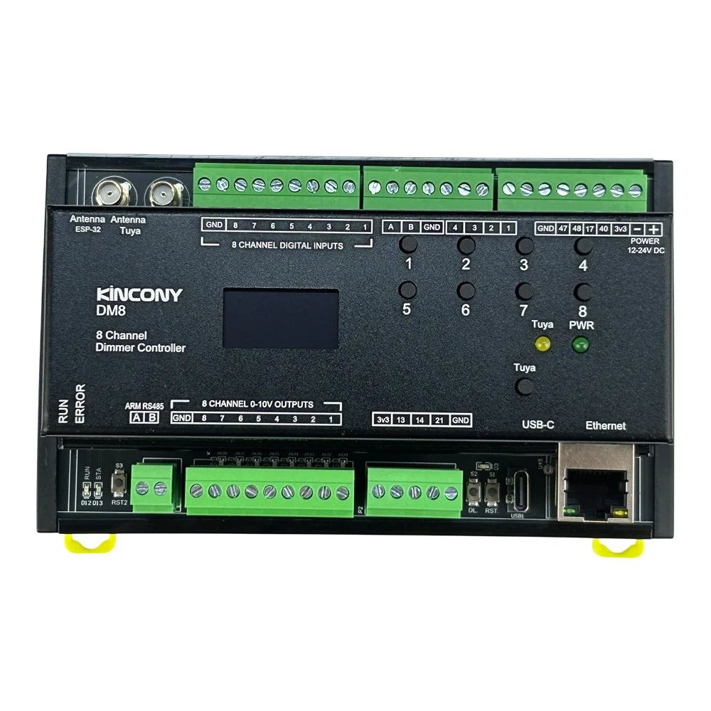 KinCony Tuya DM8 ESP32-S3 Dimmer Module Home Assistant ESPhome MQTT 8CH 0-10V Output 7 GPIOs 4 ADS1115 Input SD RTC Clock OLED