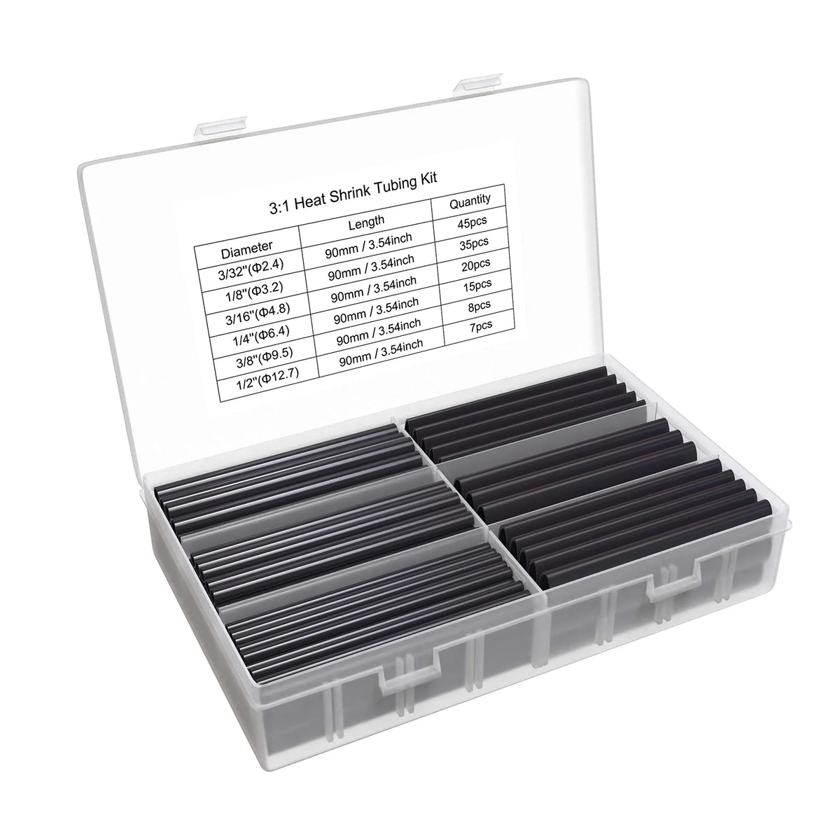 90mm/3.54inch Heat Shrink Tubing Kit 130 Pcs, Ratio 3:1 Adhesive Lined, Dual Wall Tube - Marine Grade, 6 Diameters, Wire Sleeves