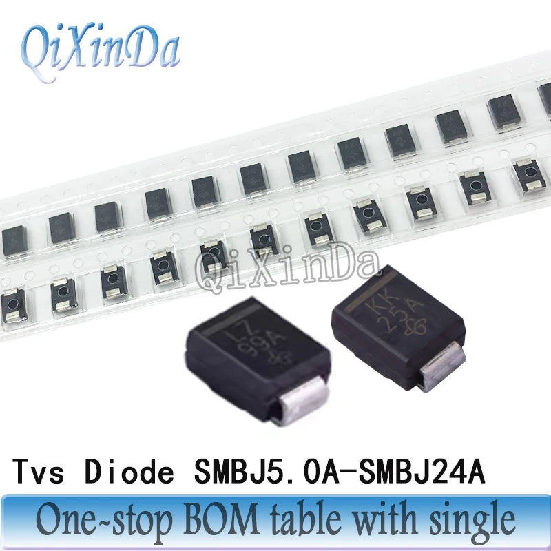 50pcs Smd Tvs Diode SMBJ5.0A SMBJ6.5A SMBJ7.5A SMBJ9.0A SMBJ12A SMBJ13A SMBJ15A SMBJ18A SMBJ20A SMBJ22A SMBJ24A DO-214AC