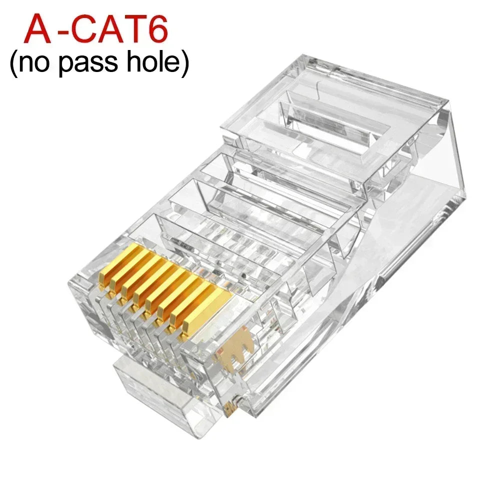RJ45 Connector Pass Through CAT6 CAT5E Modular Plug Network Ends UTP 3U 50u Gold Plated 8P8C Crimp End for Ethernet Cable