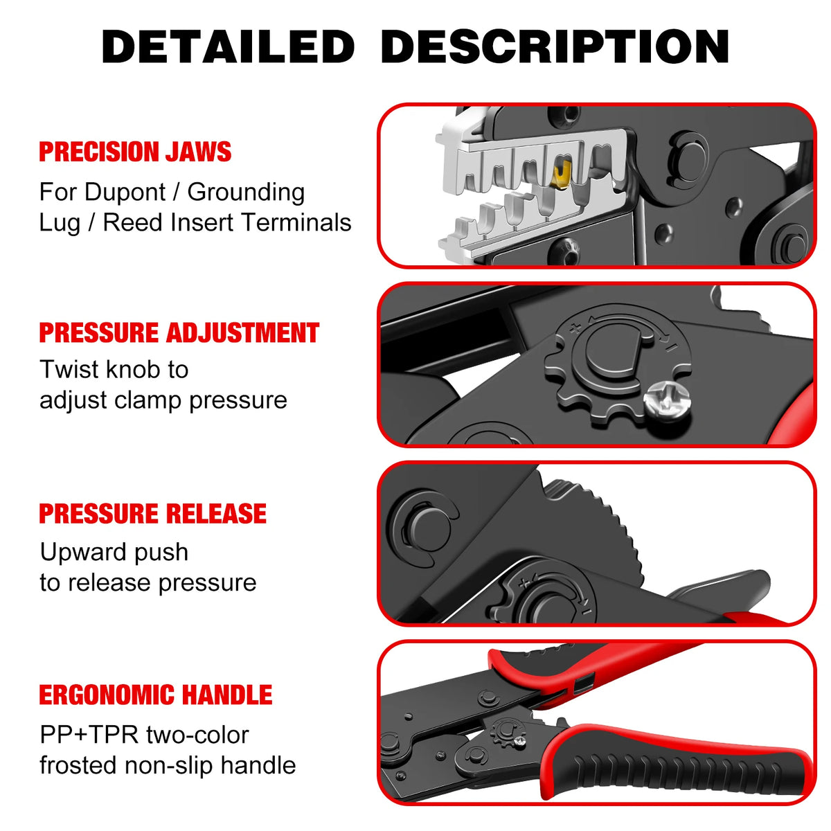 HS-2560 Crimping Pliers for XH2.54/SM2.54/Dupont/3.96/2.8/4.8/6.3/OT Terminals 0.25-6mm² 23-10AWG Connector Hand Crimper Tool