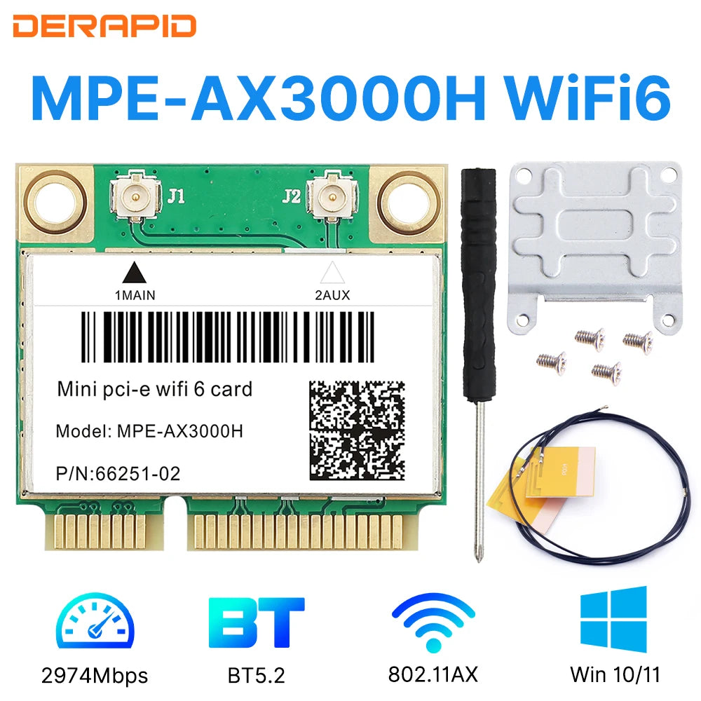 WiFi 5/6 Adapter AX3000H/AC7260 Dual Band 2.4G/5Ghz For Bluetooth 4.0/5.2 Mini PCI-E Network Wlan WiFi Card 802.11AX Win 7/10/11