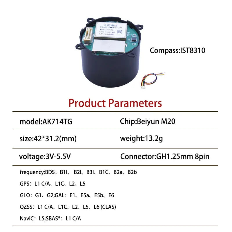 ZED-F9P/UM980/UM981/UM960/Beiyun M20 GNSS/GPS Centimeter-Level RTK Module with Helix Antenna Compass IST8310/RM3100,FOR UAV