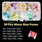 100/50pcs Car Truck Micro Blade Fuses 2A 3A 5A 7.5A 10A 15A 20A 25A 30A 35A AMP Mini Size Fuse Plastic Box Assortment with Clip