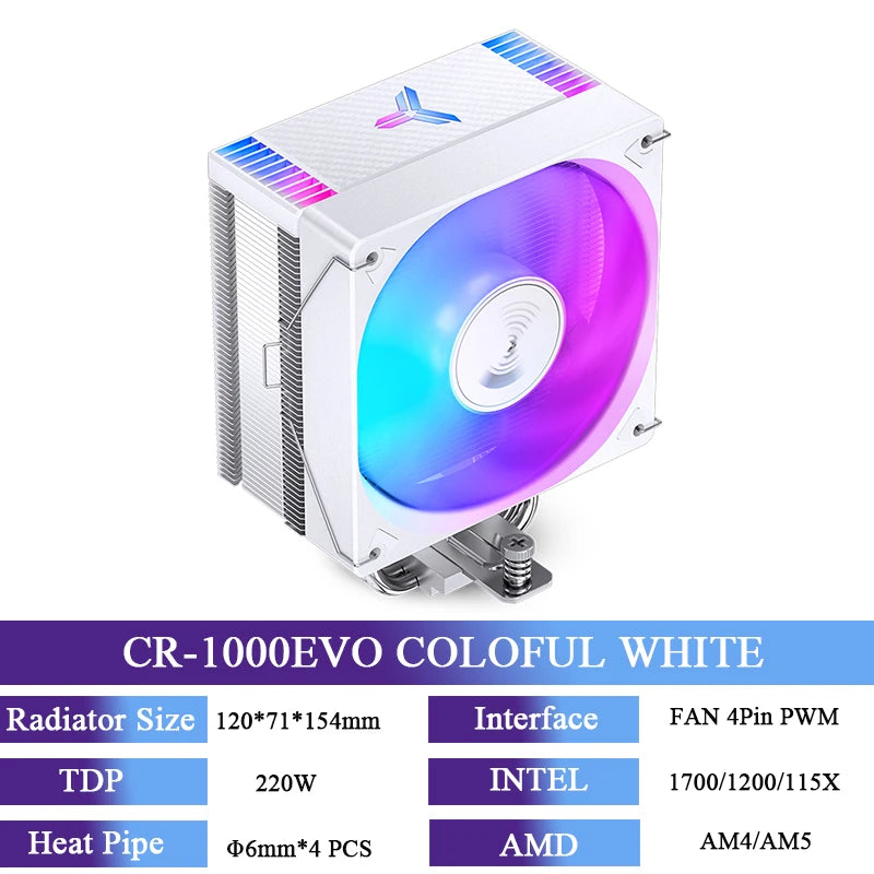 JONSBO CR-1000EVO CPU Cooler 120mm ARGB PWM CPU Cooling Fan 4 Heat Pipes TDP 220W Radiator For intel LGA 115X 1200 1700 AM4 AM5