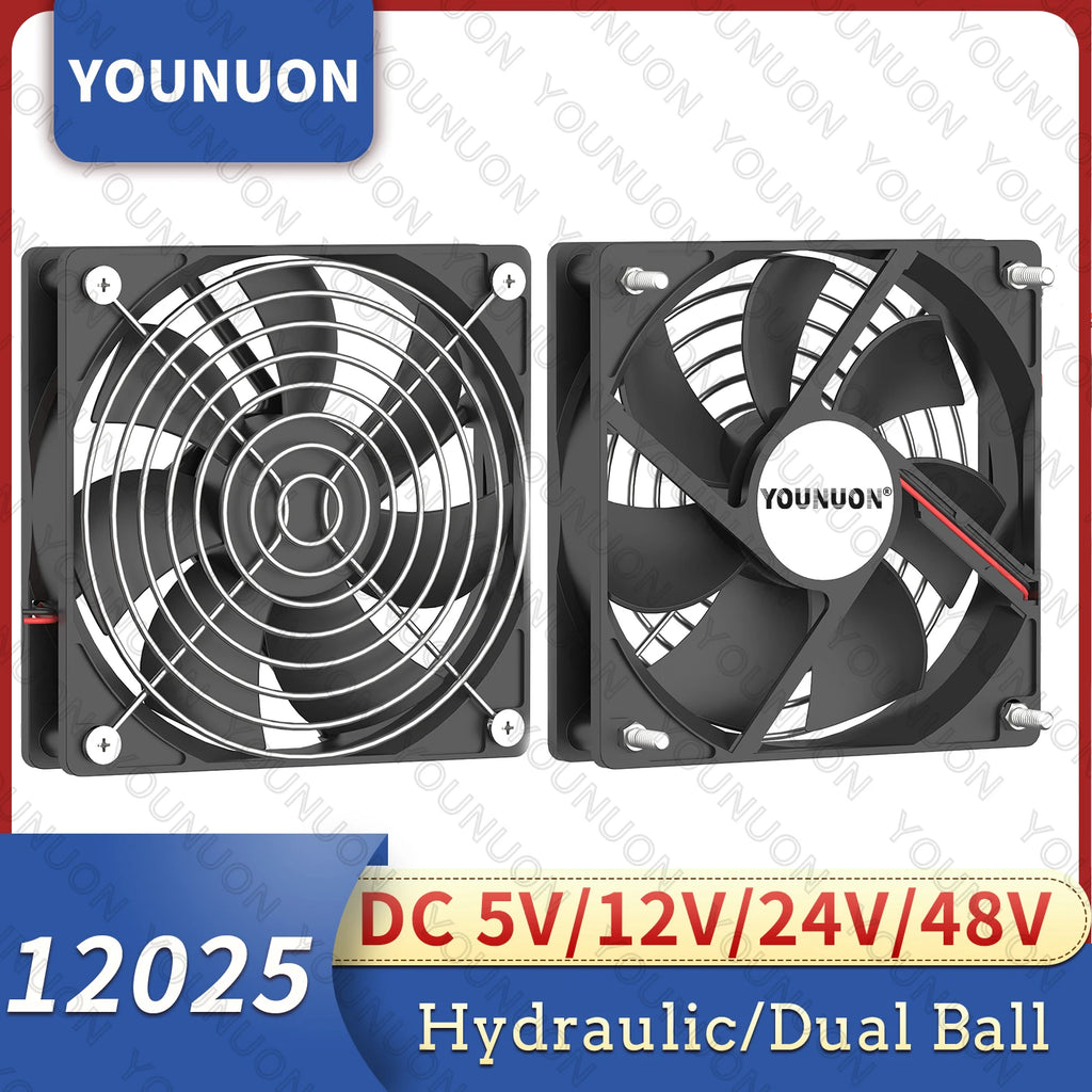 YOUNUON 5V 12V 24V 120mm Fan Sleeve/Ball Cooling Fan 120x120x25mm DC Brushless Cooler Fan for PC Laptop Computer Case