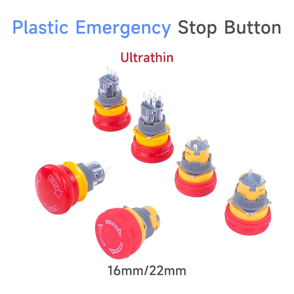 16mm 22mm Ultra Thin Plastic emergency stop button mushroom emergency switch self-locking stop charging pile power outage on off