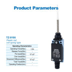 CNTD TZ-8166 Plunger Limit Switch SPDT 250VAC 6A with Coil Spring Rod IP65 Waterproof Industrial Micro Switch CE Certified