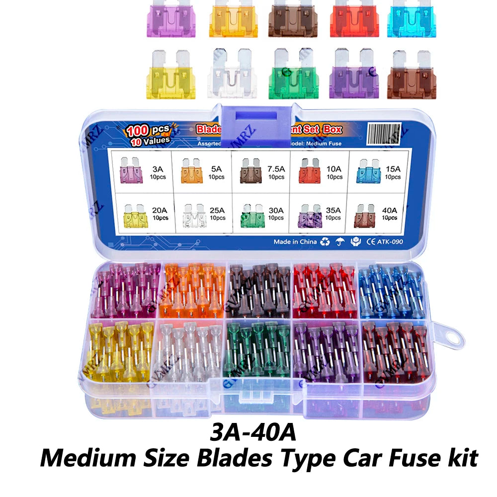 80PCS Medium Size Blades Type Car Fuse kit Assortment 3A 5A 7.5A 10A 15A 20A Fuse Set Auto Car Truck  25A 30A 35A 40A