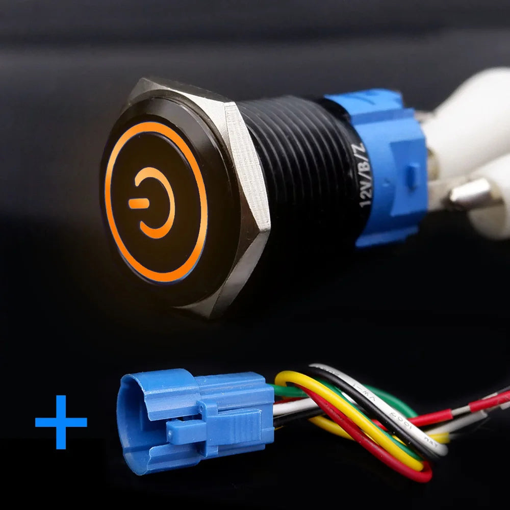 Black Push Button Switch with Wire Led Light 16/19/22mm Waterproof Illuminated  Metal Latching Momentary 5V 12V 220V Red Blue