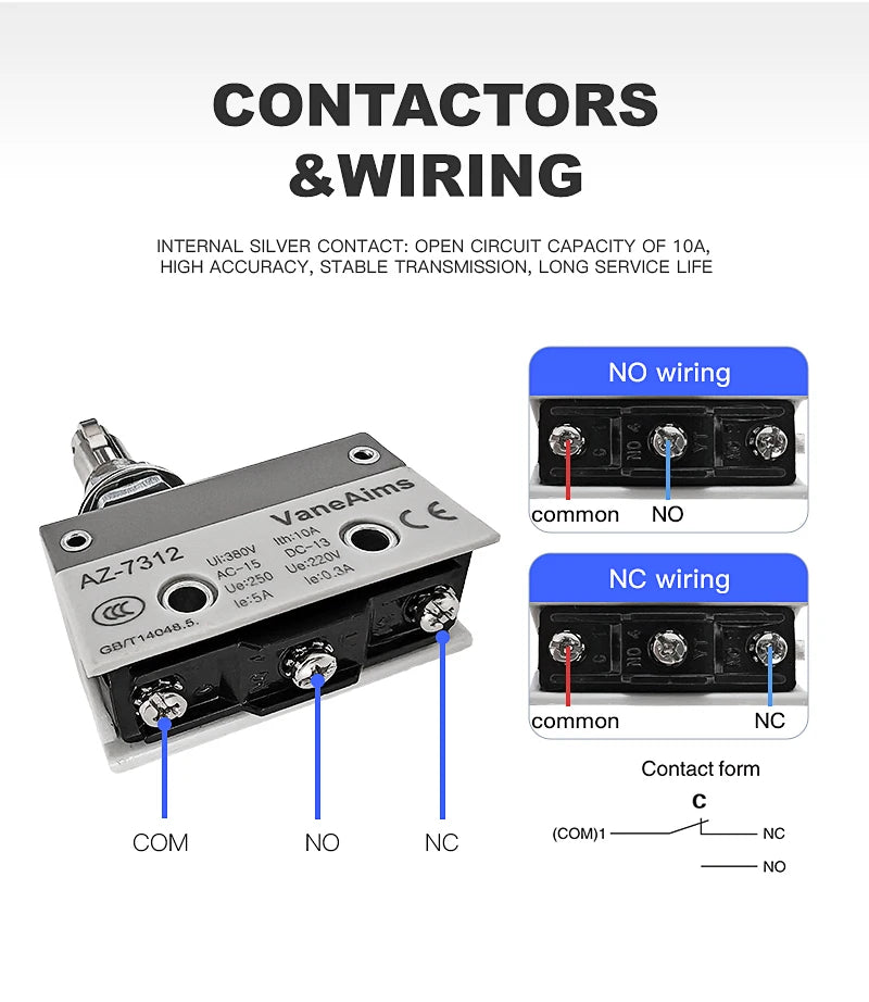 Waterproof AZ Micro Limit switch 10A 250V AZ-7312 AZ-7311 AZ-7121 AZ-7120 Small Roller Lever Travel Switch without fixation