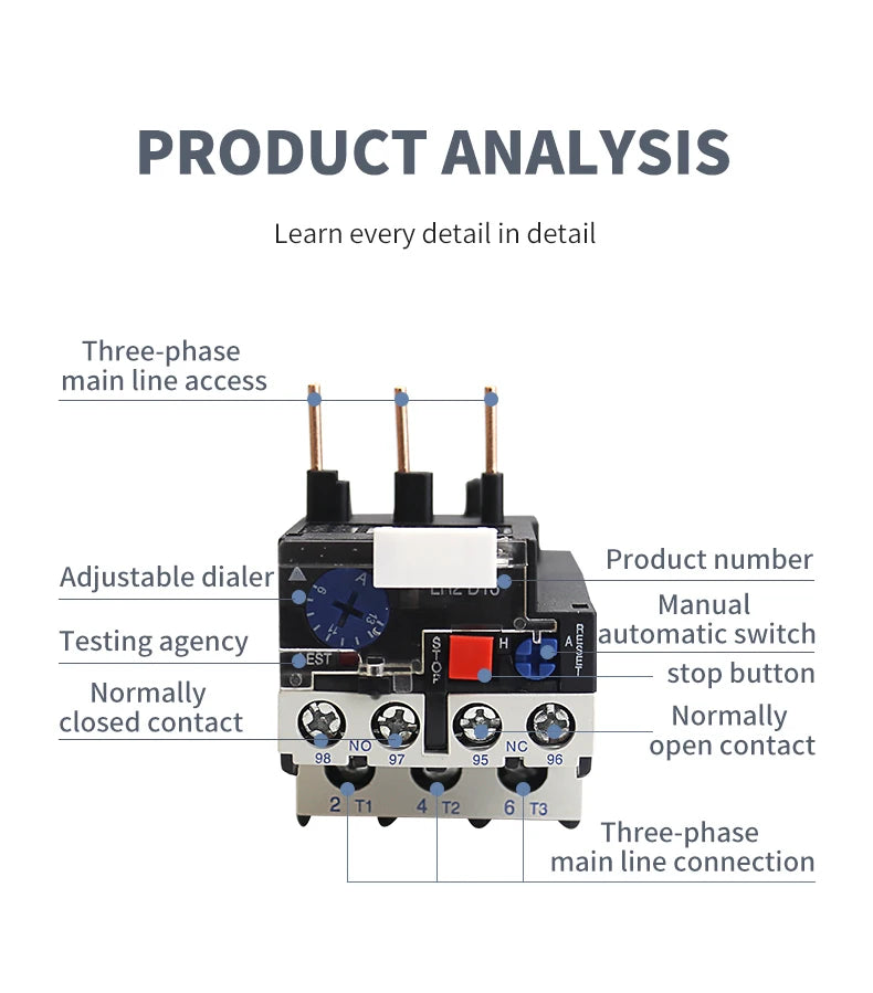 JR28 Thermal Overload Relay 1.6A 2.5A 4A 6A 8A 10A 13A 18A 25A LR2D13 Adjustable Thermal Relay Over Current Protection Relay