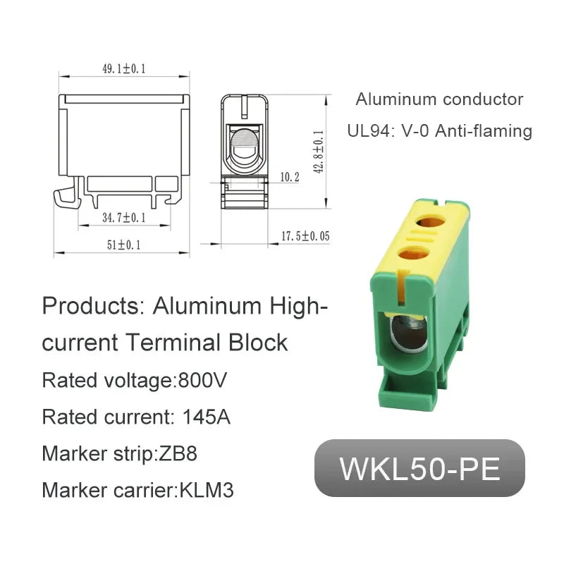 Aluminum Distribution Block Din Rail Mounting WKL 50/95/150/240 mm² Cable Power Connector Terminal Block Box