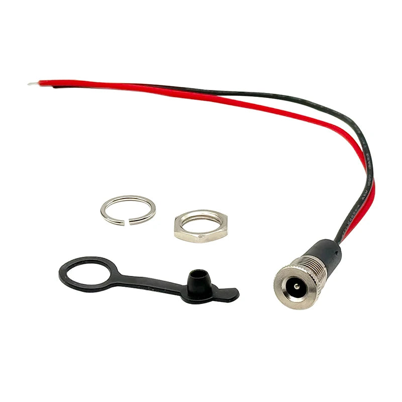 5Pcs Waterproof IP68 DC Power Socket 5521 5525 5A DC Female Jack Panel Mount Solder Connector with Cable Wire 15cm