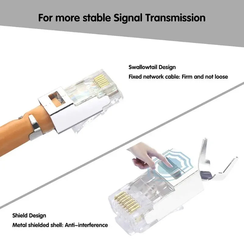 1-50Sets Shielded RJ45 Cat7 Pass Through Connectors with Strain Relief Boots RJ45 Plug Connector Cover Modular Network Plug Cap