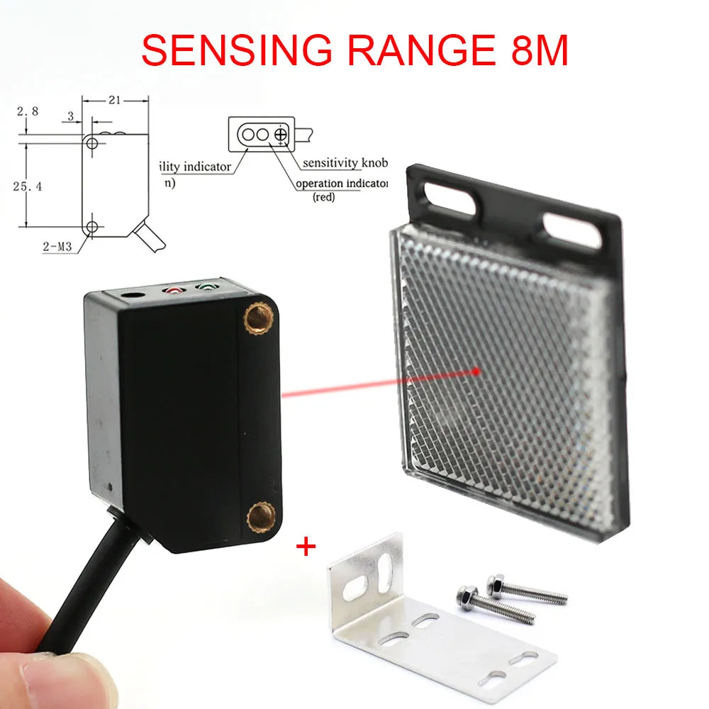 Square Laser Sensor 35cm Adjustable NPN PNP Mirror Lens Diffuse Optical Infrared Photo Cell Proximity Switches E3Z-LAS