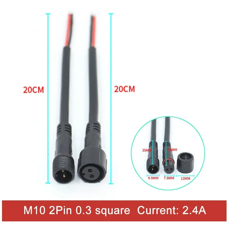 2Pin M8 M10 M12 M14 5521DC Mini Plug Male Female Butt Plug with Wire Solar Light Car PVC Waterproof Connector Plug 5.5x2.1dc