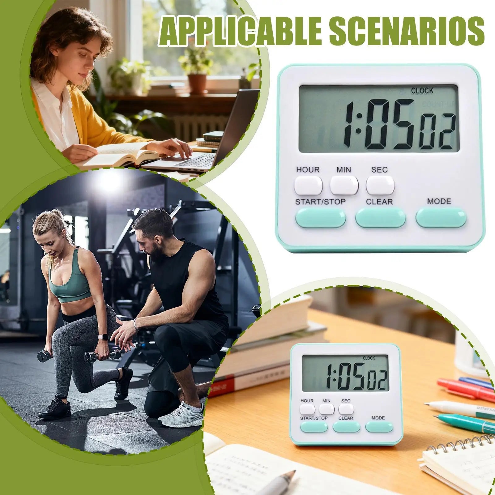 Silent Digital Timer for Study & Classroom, Multi-Purpose Countdown Clock for Students, Grilling, Baking  No Ticking Noise