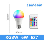 1-10PCS LED Intelligent RGBW Bulb GU10 E27 E14 24 Key Infrared Remote Control AC110V 230V 6W 10W Color Plus White Light Dimming