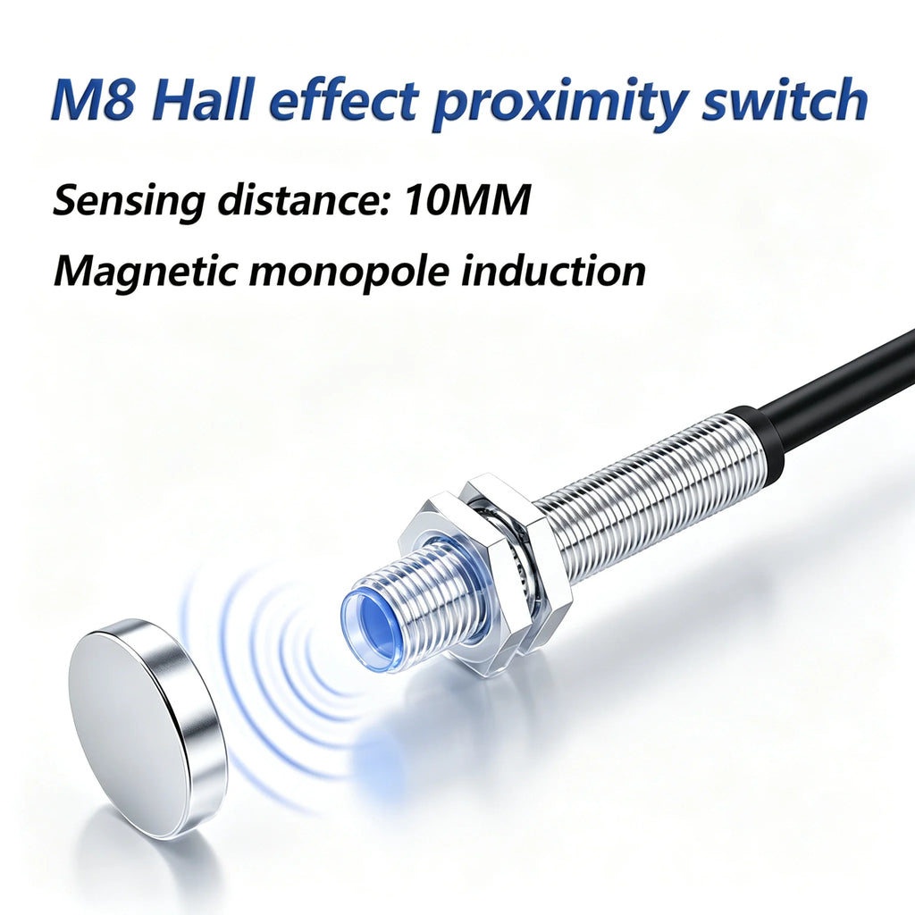M8 Hall Magnetic Proximity Sensor Switch PNP/NPN NO NC 10-30V DC 3-Wire Sensing Distance 10mm IP67 Reed Proximity Sensor