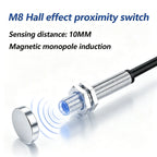 M8 Hall Magnetic Proximity Sensor Switch PNP/NPN NO NC 10-30V DC 3-Wire Sensing Distance 10mm IP67 Reed Proximity Sensor