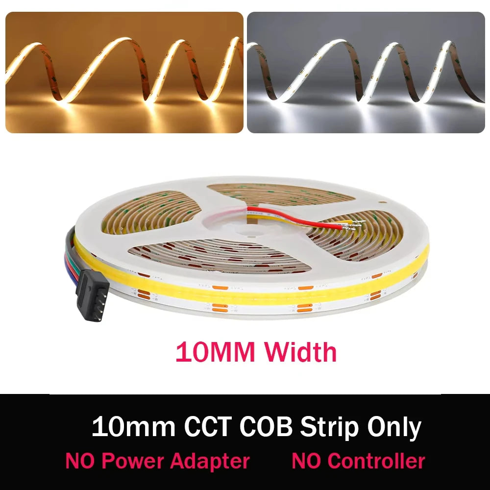 1-10M CCT 2700K-6500K Dimmable LED Strip 5mm 10mm COB LED Strip Light CCT Strip Tuya WiFi Controller Linear LED Tape With Dimmer