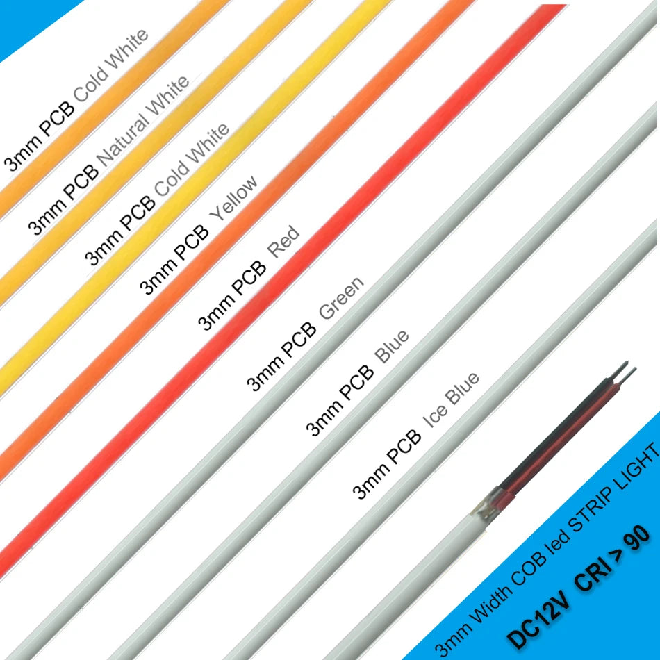 3mm PCB Ultra Thin DC12V 392LEDs/m COB LED Light Strip for Home Decor Car DIY Blue/Green/Red White High Density LED Tape