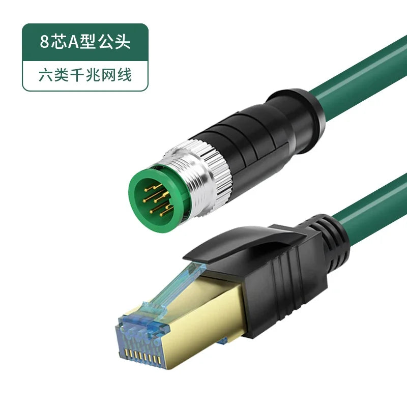 M12 Sensor Connector Wire CAT6 4Pin 8Pin A/D/X Code to RJ45 Adapter Ethernet Cable Industrial Camera Shielded Twisted Pair Line
